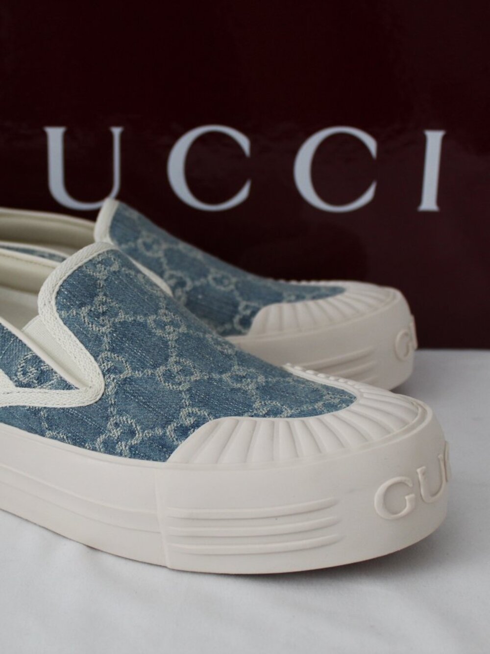 NWB Gucci GG Supreme Blue Loafers Slip On Sneakers Flats Loafer Tennis 836059 40 - Picture 2 of 8